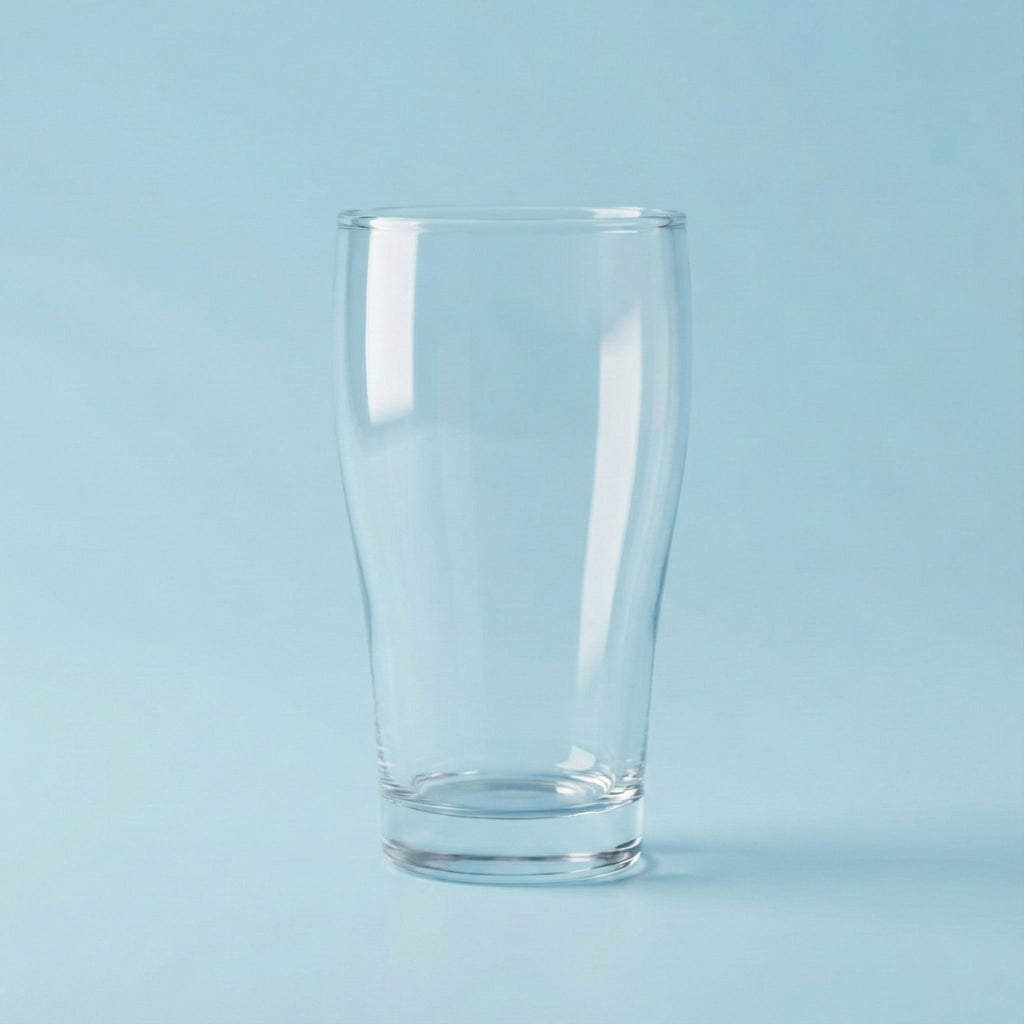 Clear beer pot glass on a light blue background